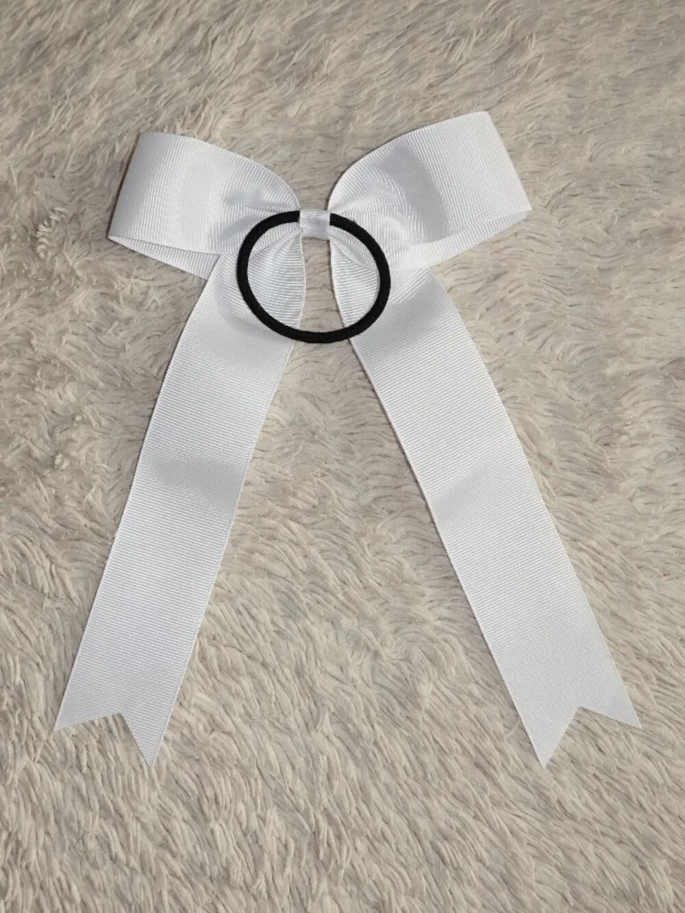 Girls White Hair Bow for Cheer or Dance with Elastic Tie Band